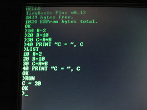 Winziges Basic-Programm als Lebenszeichen von Arduinchen und Elderberry µC mit VT-100-Emulation.